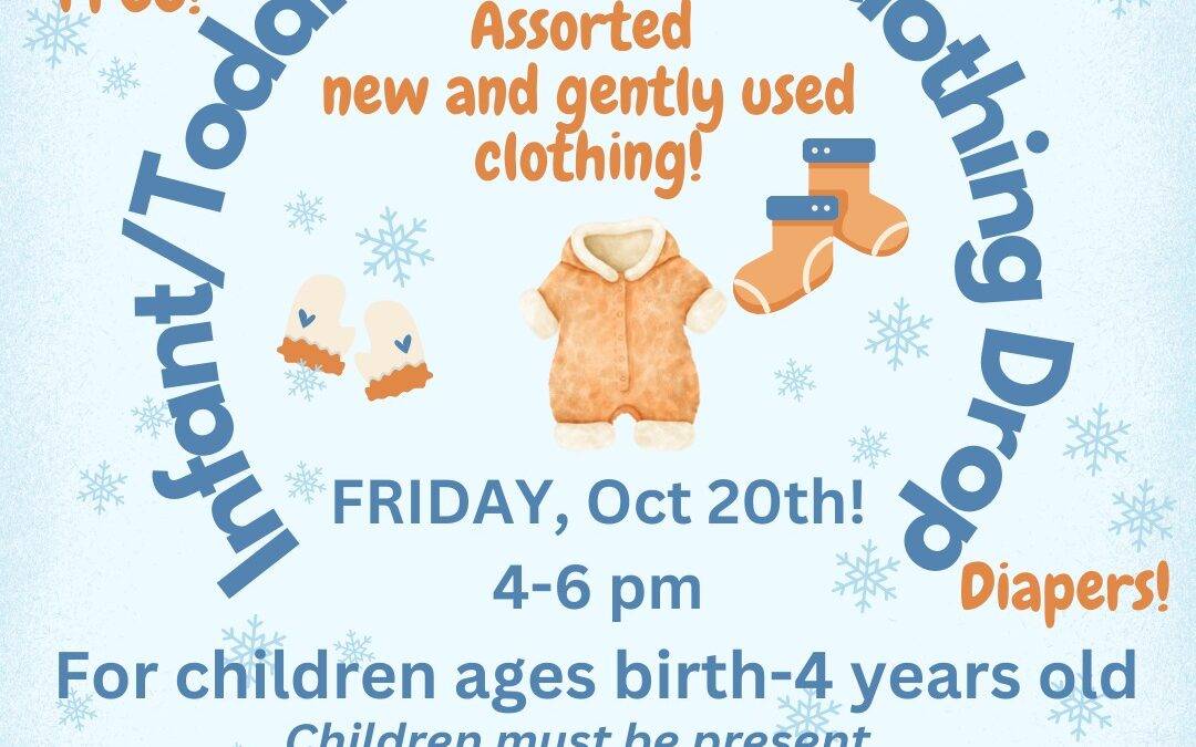 Children receiving winter clothing at His Haven Birth to Four Winter Clothing Drop event in Elmira NY