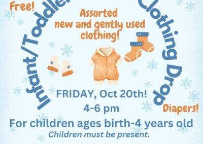 Children receiving winter clothing at His Haven Birth to Four Winter Clothing Drop event in Elmira NY